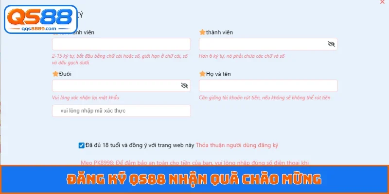 Đăng ký QS88 nhận quà chào mừng